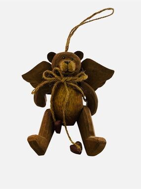 Rustic Brown Wooden Articulated Bear Angel Ornament - Home Accents